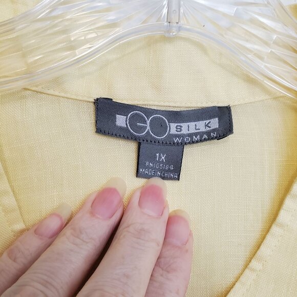 GO Silk buttercream yellow linen Mandarin collar blouse - Picture 4 of 13